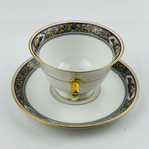 Thomas Bavaria Harvest Footed Cup & Saucer Set Fruit Blue Scroll Gold Rim - Picture 4 of 15